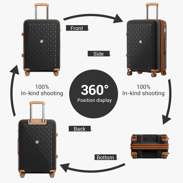 KSK2594 - Kono PP 24-inch Hard Shell Expandable Luggage–Lightweight Suitcase with TSA Lock & Built-in Cup Holder - Black and Brown