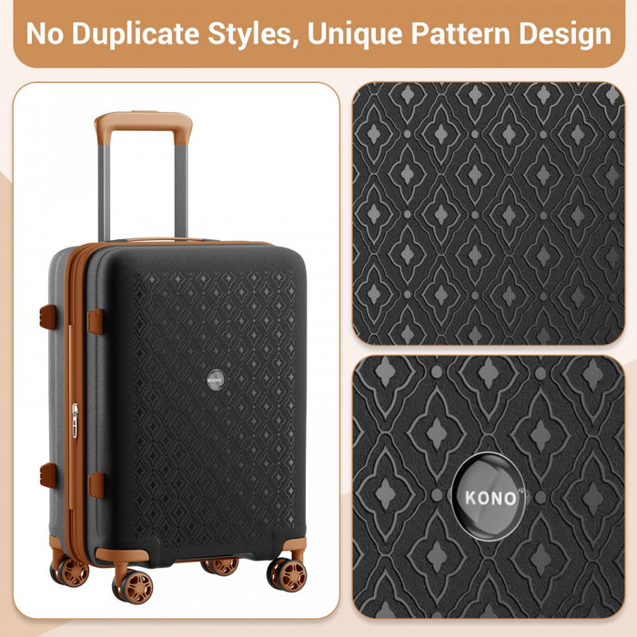KSK2594 - Kono PP 28-inch Hard Shell Expandable Luggage–Lightweight Suitcase with TSA Lock & Built-in Cup Holder - Black and Brown