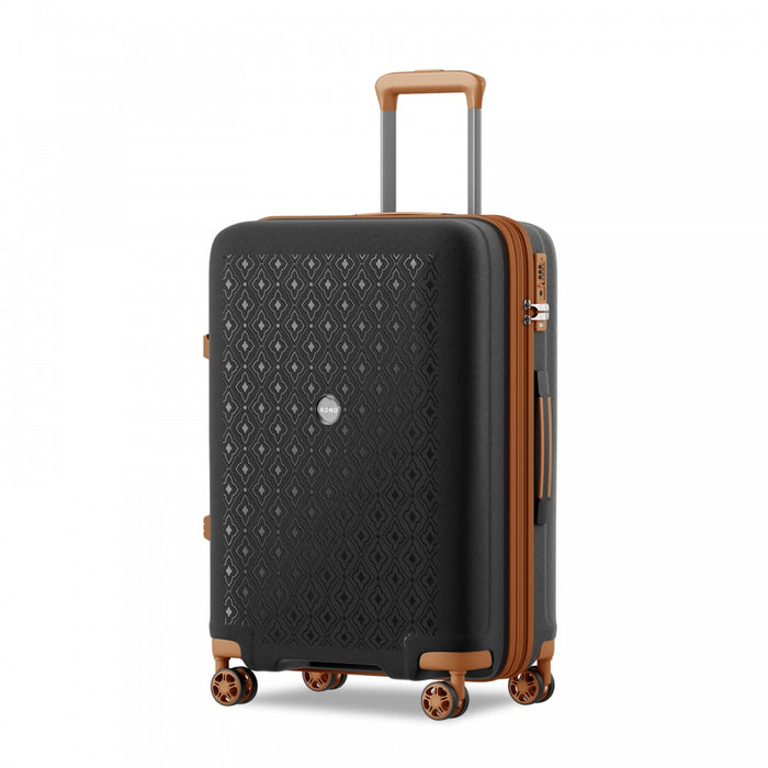 KSK2594 - Kono PP 24-inch Hard Shell Expandable Luggage–Lightweight Suitcase with TSA Lock & Built-in Cup Holder - Black and Brown