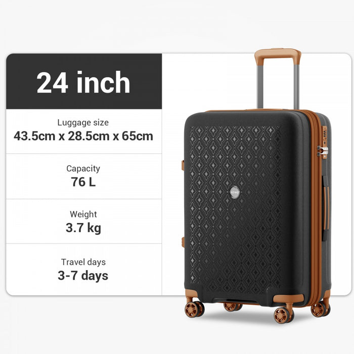 KSK2594 - Kono PP 24-inch Hard Shell Expandable Luggage–Lightweight Suitcase with TSA Lock & Built-in Cup Holder - Black and Brown