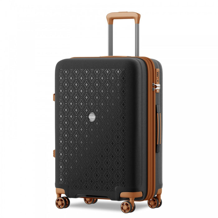 KSK2594 - Kono PP 28-inch Hard Shell Expandable Luggage–Lightweight Suitcase with TSA Lock & Built-in Cup Holder - Black and Brown