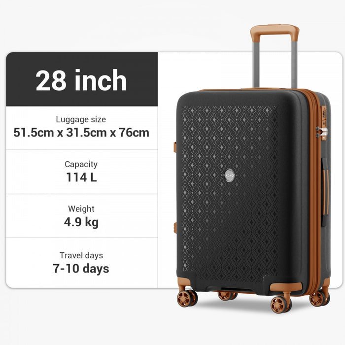 KSK2594 - Kono PP 28-inch Hard Shell Expandable Luggage–Lightweight Suitcase with TSA Lock & Built-in Cup Holder - Black and Brown