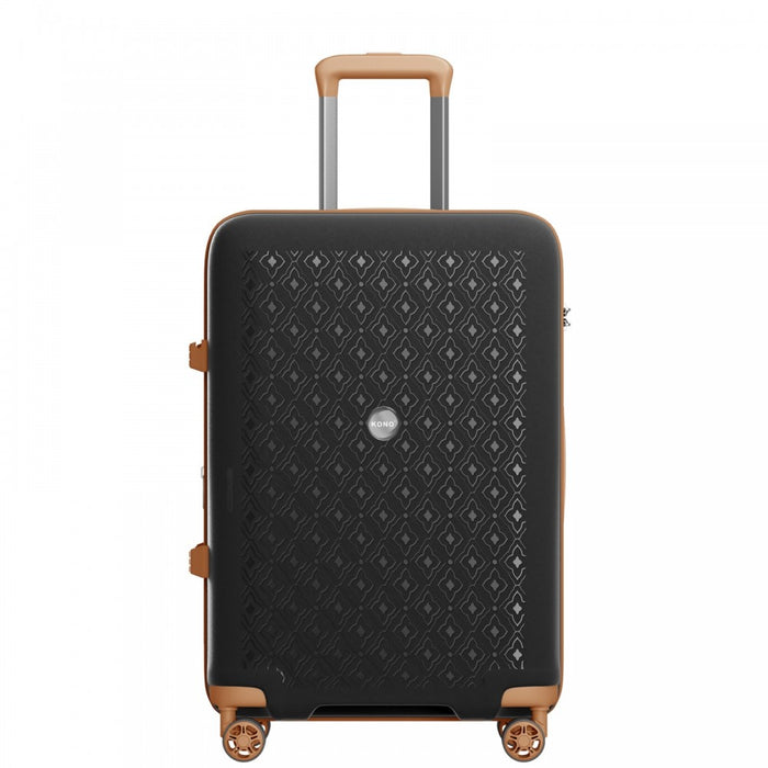 KSK2594 - Kono PP 28-inch Hard Shell Expandable Luggage–Lightweight Suitcase with TSA Lock & Built-in Cup Holder - Black and Brown