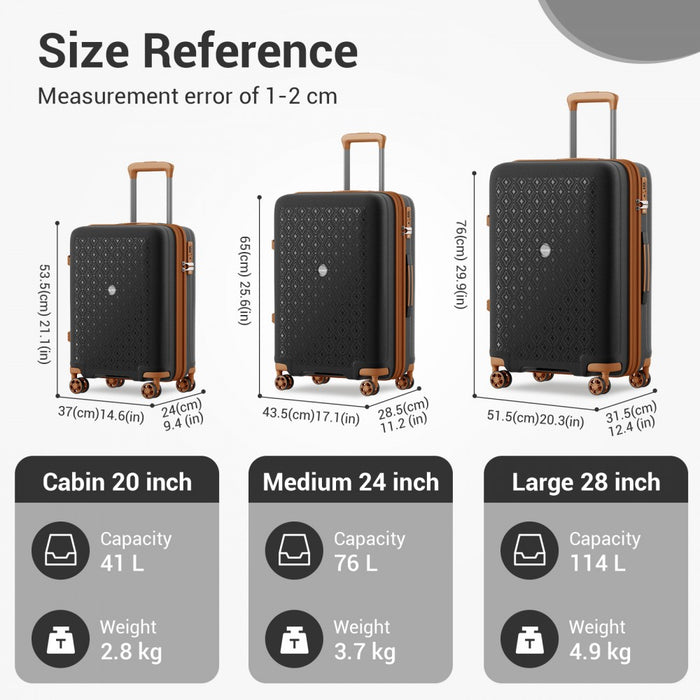 KSK2594 - Kono PP 20/24/28inch Hard Shell Expandable Luggage–Lightweight Suitcase with TSA Lock & Built-in Cup Holder - Black and Brown