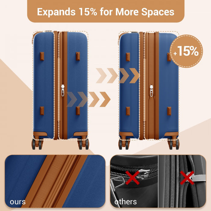 KSK2594 - Kono PP 20-inch Hard Shell Expandable Luggage-Lightweight Suitcase with TSA Lock & Built-in Cup Holder - Navy and Brown