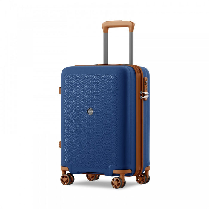 KSK2594 - Kono PP 20-inch Hard Shell Expandable Luggage-Lightweight Suitcase with TSA Lock & Built-in Cup Holder - Navy and Brown