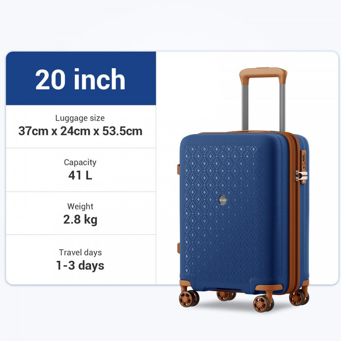 KSK2594 - Kono PP 20-inch Hard Shell Expandable Luggage-Lightweight Suitcase with TSA Lock & Built-in Cup Holder - Navy and Brown