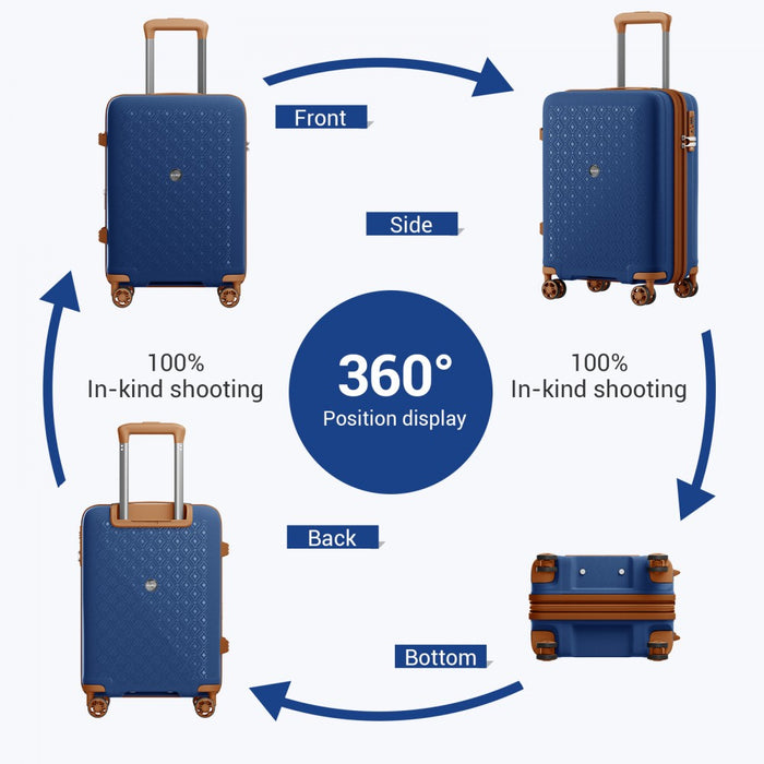 KSK2594 - Kono PP 20-inch Hard Shell Expandable Luggage-Lightweight Suitcase with TSA Lock & Built-in Cup Holder - Navy and Brown