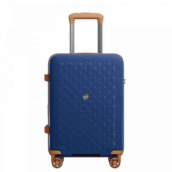 KSK2594 - Kono PP 20-inch Hard Shell Expandable Luggage-Lightweight Suitcase with TSA Lock & Built-in Cup Holder - Navy and Brown