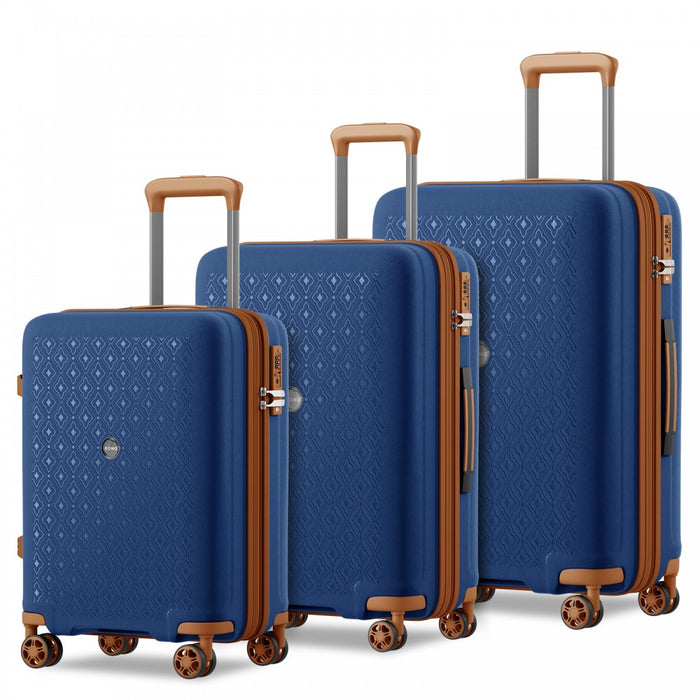 KSK2594 - Kono PP 20/24/28inch Hard Shell Expandable Luggage–Lightweight Suitcase with TSA Lock & Built-in Cup Holder - Navy and Brown