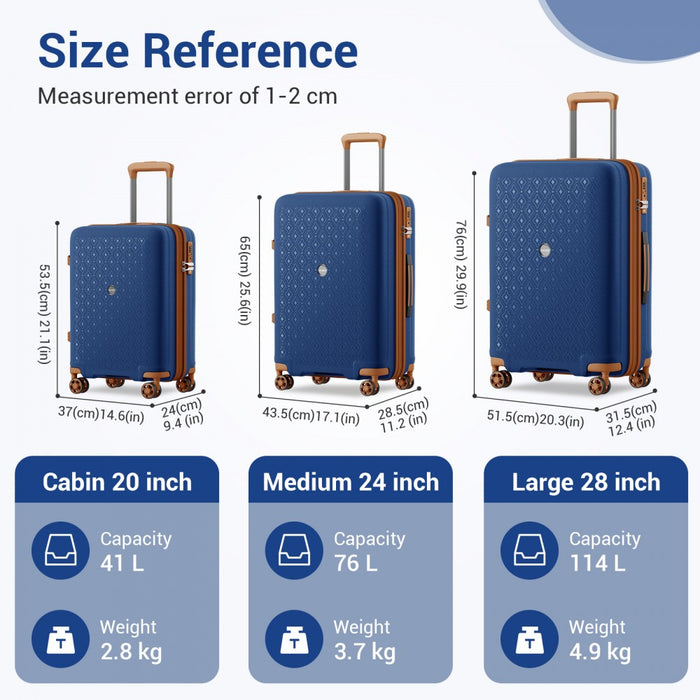KSK2594 - Kono PP 20/24/28inch Hard Shell Expandable Luggage–Lightweight Suitcase with TSA Lock & Built-in Cup Holder - Navy and Brown