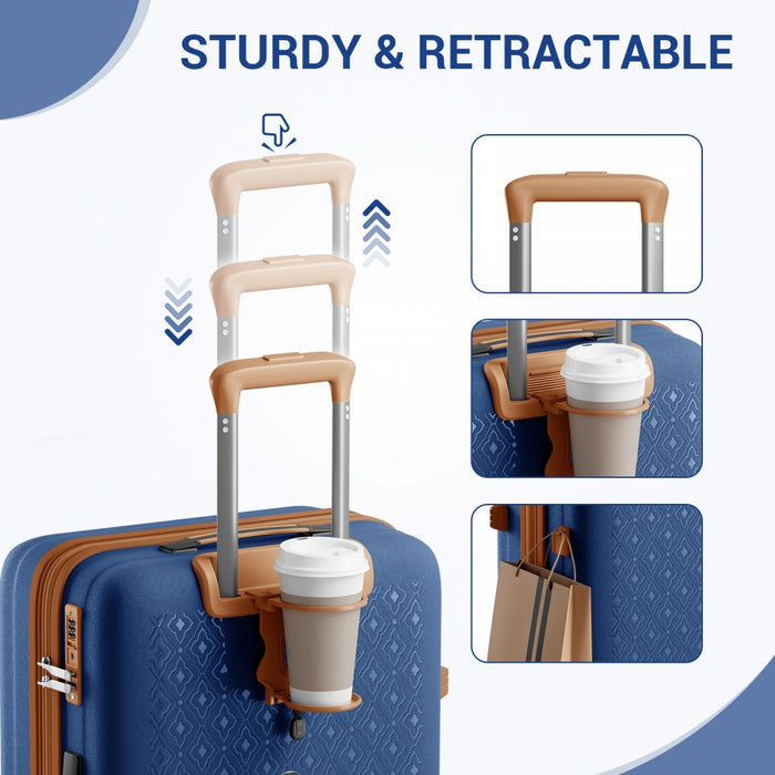 KSK2594 - Kono PP 28-inch Hard Shell Expandable Luggage–Lightweight Suitcase with TSA Lock & Built-in Cup Holder - Navy and Brown