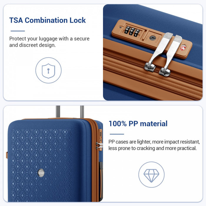 KSK2594 - Kono PP 28-inch Hard Shell Expandable Luggage–Lightweight Suitcase with TSA Lock & Built-in Cup Holder - Navy and Brown