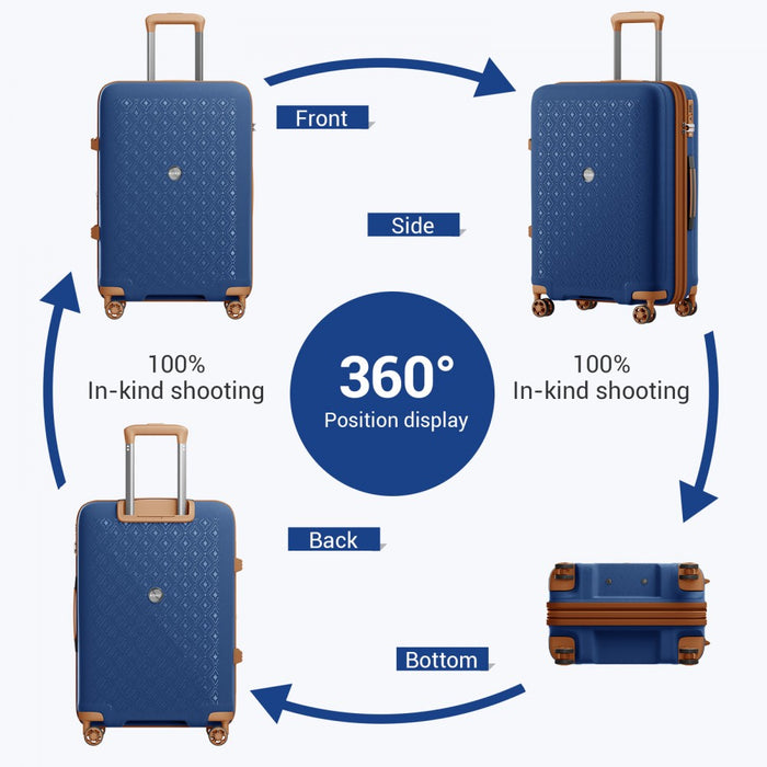 KSK2594 - Kono PP 28-inch Hard Shell Expandable Luggage–Lightweight Suitcase with TSA Lock & Built-in Cup Holder - Navy and Brown