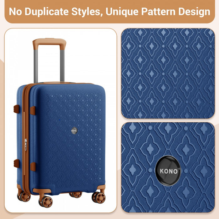 KSK2594 - Kono PP 28-inch Hard Shell Expandable Luggage–Lightweight Suitcase with TSA Lock & Built-in Cup Holder - Navy and Brown