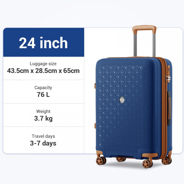 KSK2594 - Kono PP 24-inch Hard Shell Expandable Luggage–Lightweight Suitcase with TSA Lock & Built-in Cup Holder - Navy and Brown