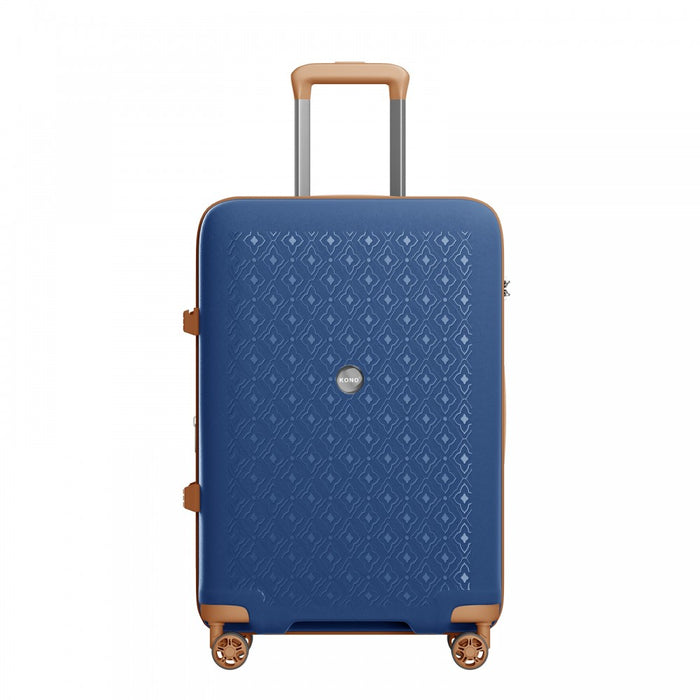 KSK2594 - Kono PP 20/24/28inch Hard Shell Expandable Luggage–Lightweight Suitcase with TSA Lock & Built-in Cup Holder - Navy and Brown