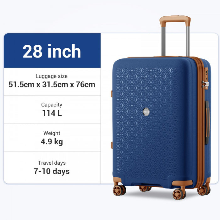 KSK2594 - Kono PP 28-inch Hard Shell Expandable Luggage–Lightweight Suitcase with TSA Lock & Built-in Cup Holder - Navy and Brown