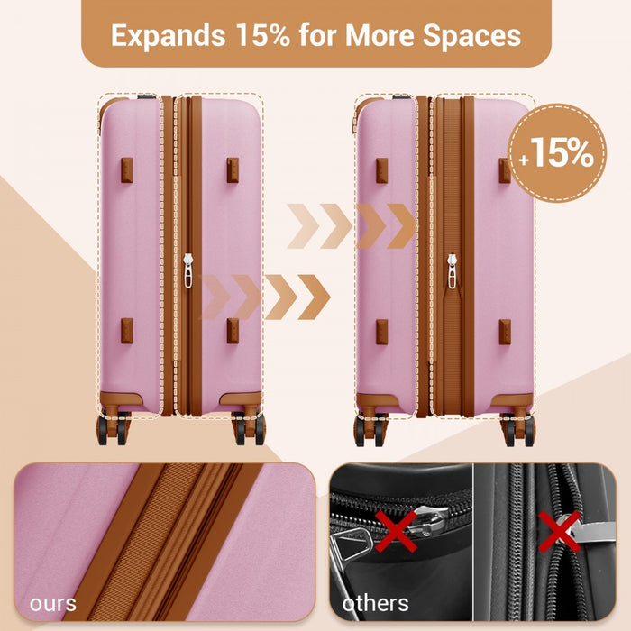 KSK2594 - Kono PP 20-inch Hard Shell Expandable Luggage-Lightweight Suitcase with TSA Lock & Built-in Cup Holder - Pink and Brown