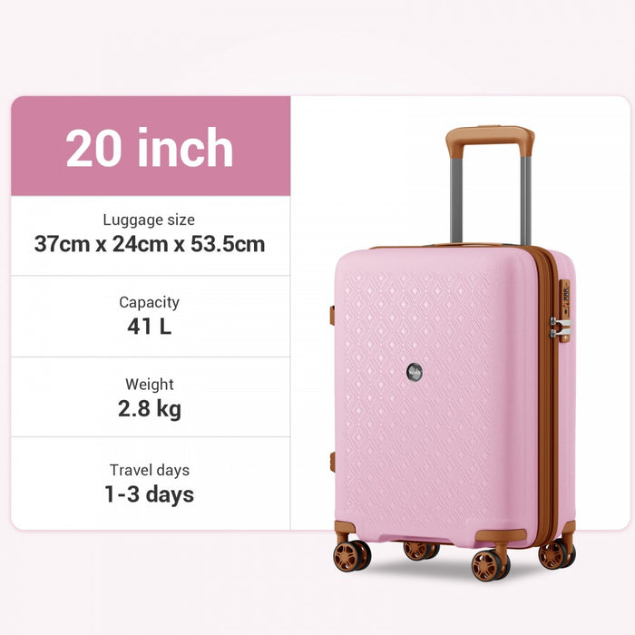 KSK2594 - Kono PP 20-inch Hard Shell Expandable Luggage-Lightweight Suitcase with TSA Lock & Built-in Cup Holder - Pink and Brown