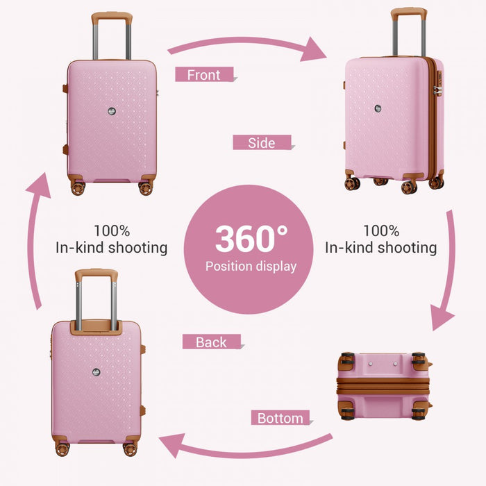 KSK2594 - Kono PP 20-inch Hard Shell Expandable Luggage-Lightweight Suitcase with TSA Lock & Built-in Cup Holder - Pink and Brown