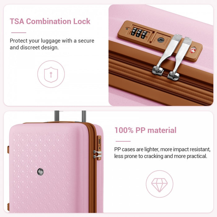 KSK2594 - Kono PP 20-inch Hard Shell Expandable Luggage-Lightweight Suitcase with TSA Lock & Built-in Cup Holder - Pink and Brown