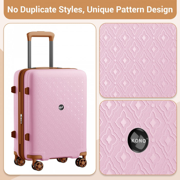 KSK2594 - Kono PP 20-inch Hard Shell Expandable Luggage-Lightweight Suitcase with TSA Lock & Built-in Cup Holder - Pink and Brown