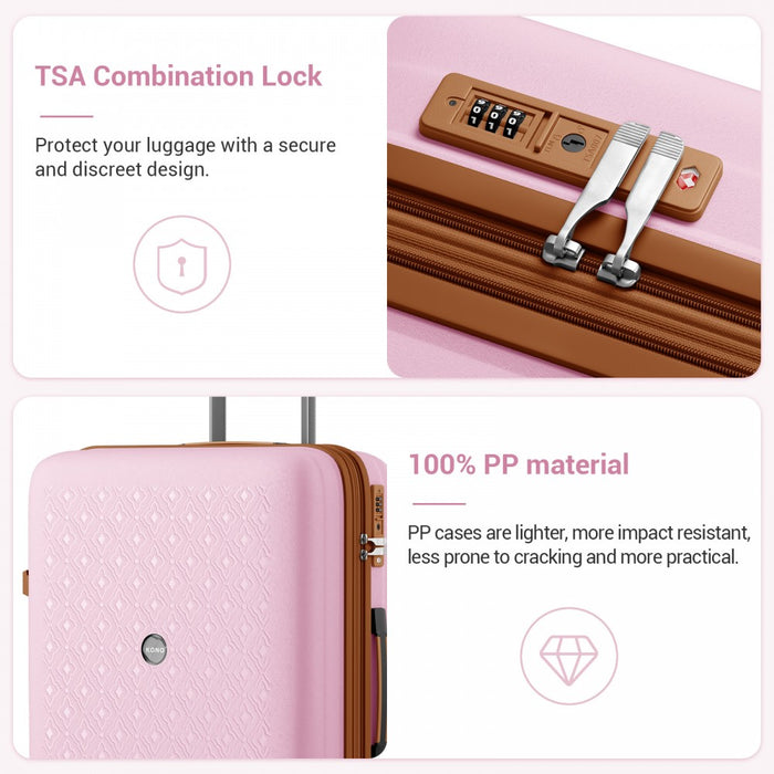 KSK2594 - Kono PP 28-inch Hard Shell Expandable Luggage–Lightweight Suitcase with TSA Lock & Built-in Cup Holder - Pink and Brown