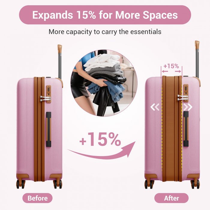 KSK2594 - Kono PP 28-inch Hard Shell Expandable Luggage–Lightweight Suitcase with TSA Lock & Built-in Cup Holder - Pink and Brown