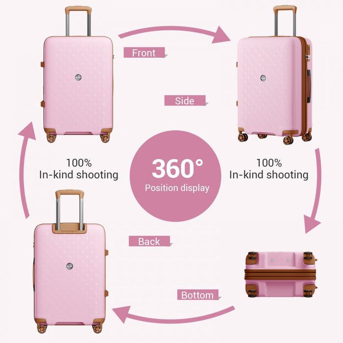 KSK2594 - Kono PP 24-inch Hard Shell Expandable Luggage–Lightweight Suitcase with TSA Lock & Built-in Cup Holder - Pink and Brown