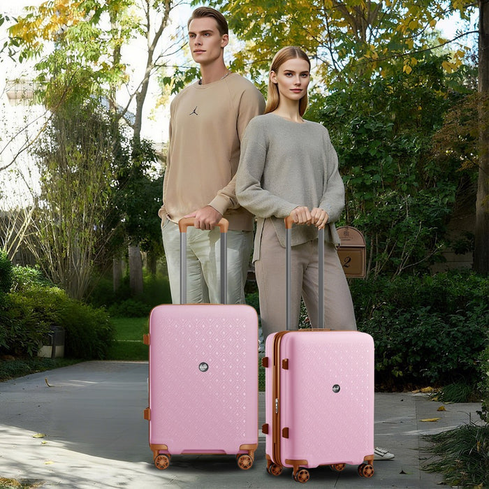 KSK2594 - Kono PP 28-inch Hard Shell Expandable Luggage–Lightweight Suitcase with TSA Lock & Built-in Cup Holder - Pink and Brown
