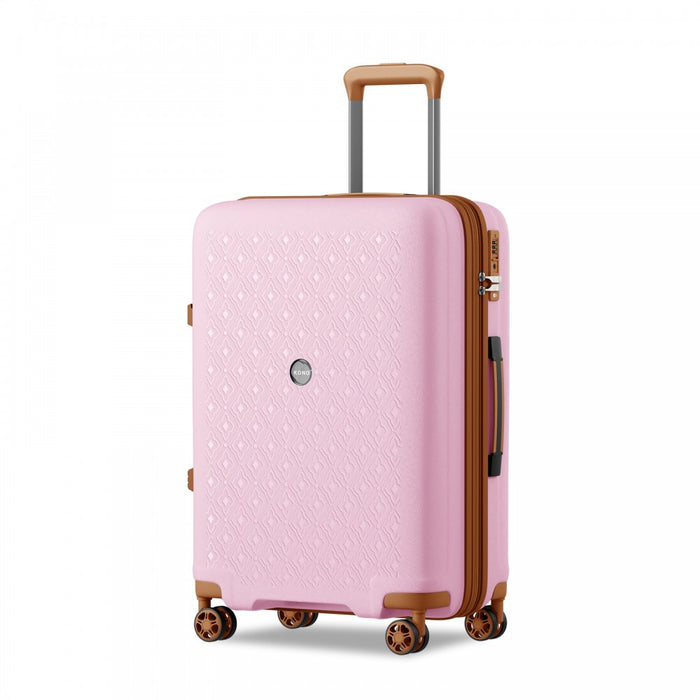 KSK2594 - Kono PP 24-inch Hard Shell Expandable Luggage–Lightweight Suitcase with TSA Lock & Built-in Cup Holder - Pink and Brown