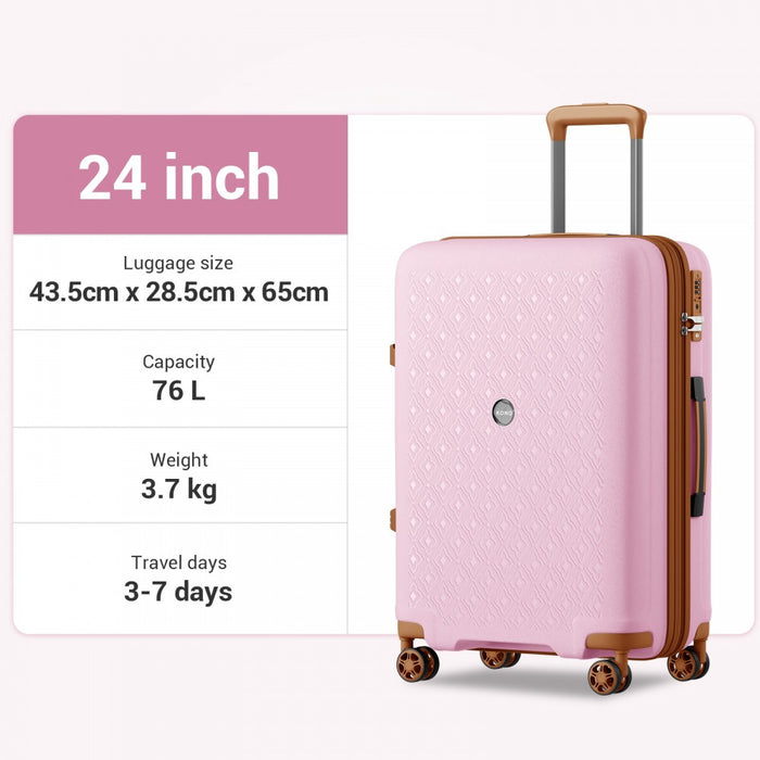 KSK2594 - Kono PP 24-inch Hard Shell Expandable Luggage–Lightweight Suitcase with TSA Lock & Built-in Cup Holder - Pink and Brown
