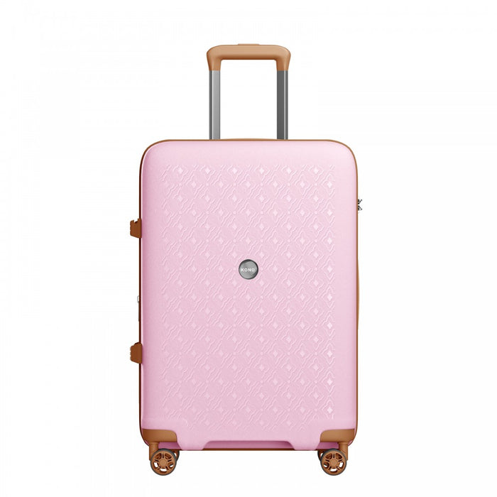 KSK2594 - Kono PP 24-inch Hard Shell Expandable Luggage–Lightweight Suitcase with TSA Lock & Built-in Cup Holder - Pink and Brown