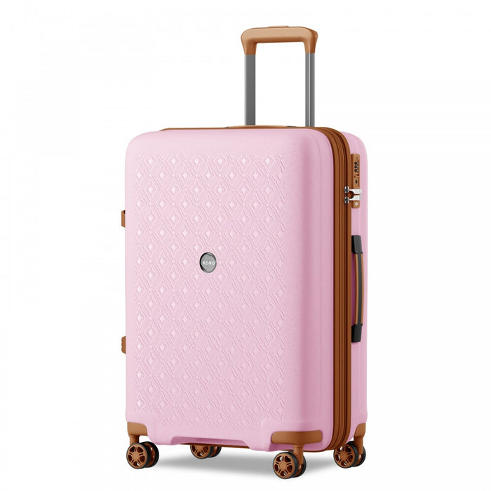 KSK2594 - Kono PP 28-inch Hard Shell Expandable Luggage–Lightweight Suitcase with TSA Lock & Built-in Cup Holder - Pink and Brown