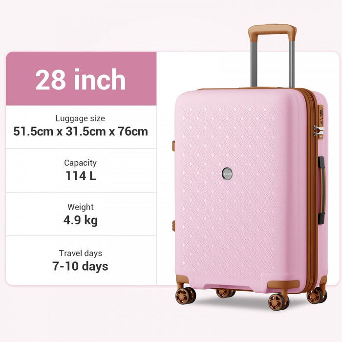 KSK2594 - Kono PP 28-inch Hard Shell Expandable Luggage–Lightweight Suitcase with TSA Lock & Built-in Cup Holder - Pink and Brown