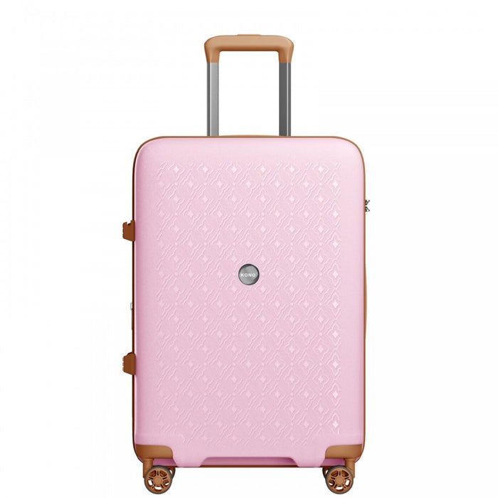 KSK2594 - Kono PP 28-inch Hard Shell Expandable Luggage–Lightweight Suitcase with TSA Lock & Built-in Cup Holder - Pink and Brown