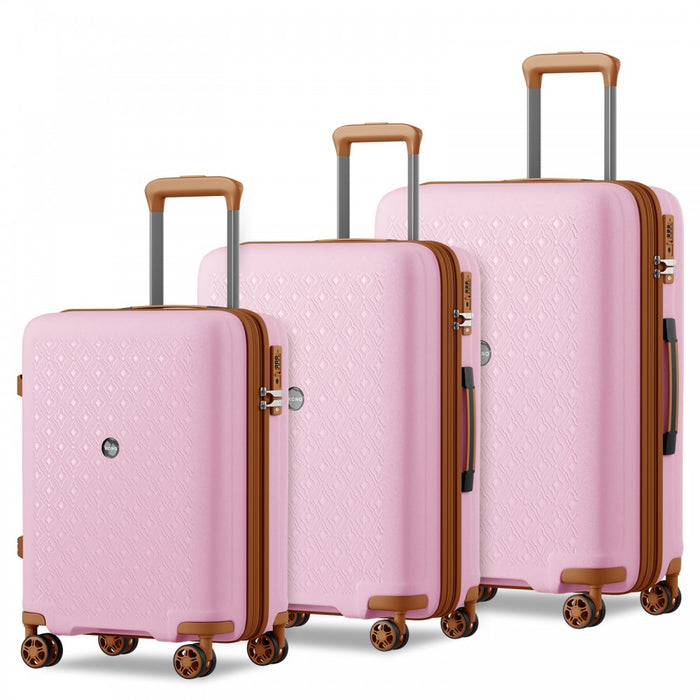 KSK2594 - Kono PP 20/24/28inch Hard Shell Expandable Luggage–Lightweight Suitcase with TSA Lock & Built-in Cup Holder - Pink and Brown