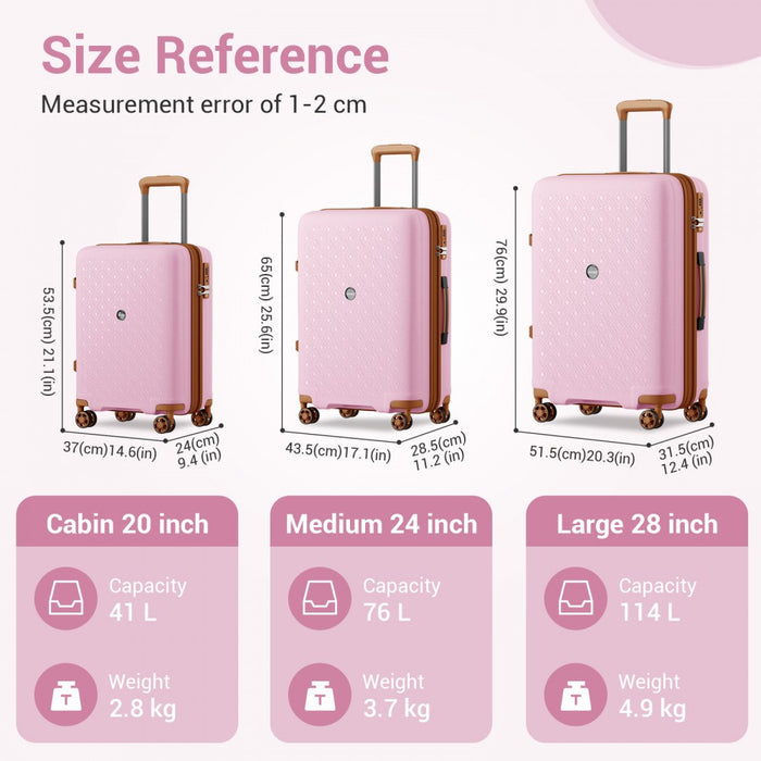 KSK2594 - Kono PP 20/24/28inch Hard Shell Expandable Luggage–Lightweight Suitcase with TSA Lock & Built-in Cup Holder - Pink and Brown