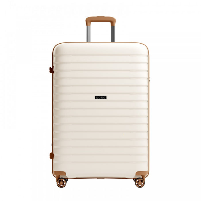 KSK2595 - Kono 28-Inch Hard Shell Scratch-Resistant PP Luggage with Cup Holder, TSA Lock & Expandable Design-Check-in Luggage For Travel - Beige and Brown