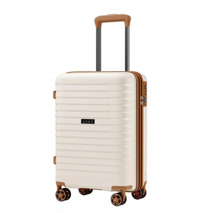 KSK2595 - Kono 20-Inch Hard Shell Scratch-Resistant PP Luggage with Cup Holder, TSA Lock & Expandable Design-Cabin Trolley For Travel - Beige and Brown