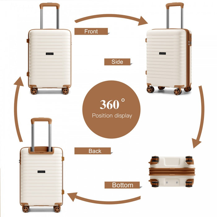 KSK2595 - Kono 20-Inch Hard Shell Scratch-Resistant PP Luggage with Cup Holder, TSA Lock & Expandable Design-Cabin Trolley For Travel - Beige and Brown