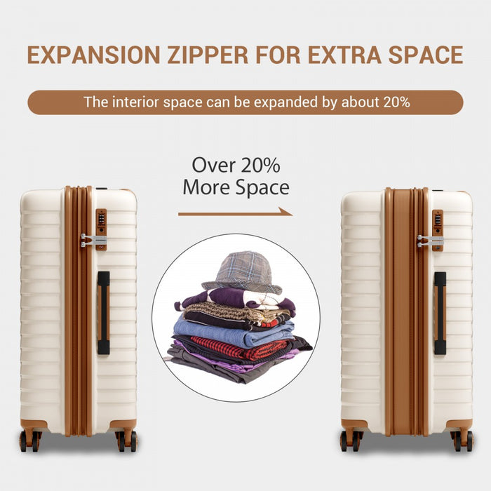 KSK2595 - Kono 24-Inch Hard Shell Scratch-Resistant PP Luggage with Cup Holder, TSA Lock & Expandable Design-Check-in Luggage For Travel - Beige and Brown