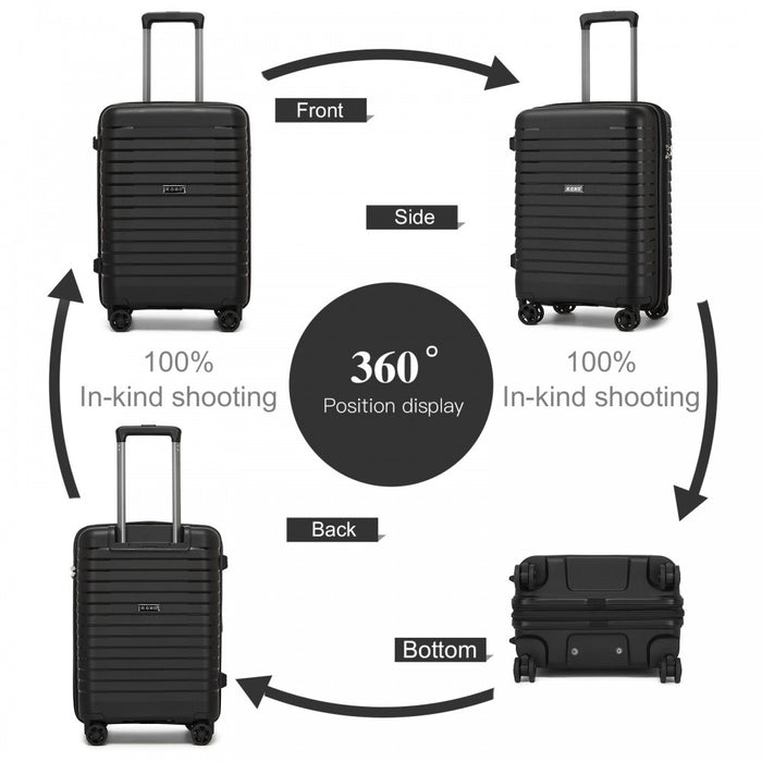 KSK2595 - Kono 20-Inch Hard Shell Scratch-Resistant PP Luggage with Cup Holder, TSA Lock & Expandable Design-Cabin Trolley For Travel - Black
