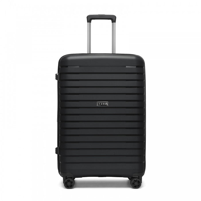 KSK2595 - Kono 24-Inch Hard Shell Scratch-Resistant PP Luggage with Cup Holder, TSA Lock & Expandable Design-Check-in Luggage For Travel - Black