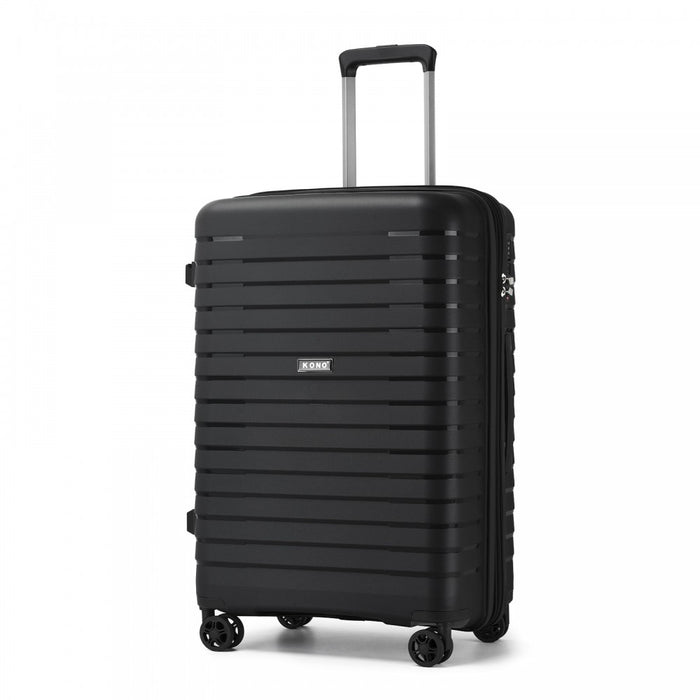KSK2595 - Kono 24-Inch Hard Shell Scratch-Resistant PP Luggage with Cup Holder, TSA Lock & Expandable Design-Check-in Luggage For Travel - Black