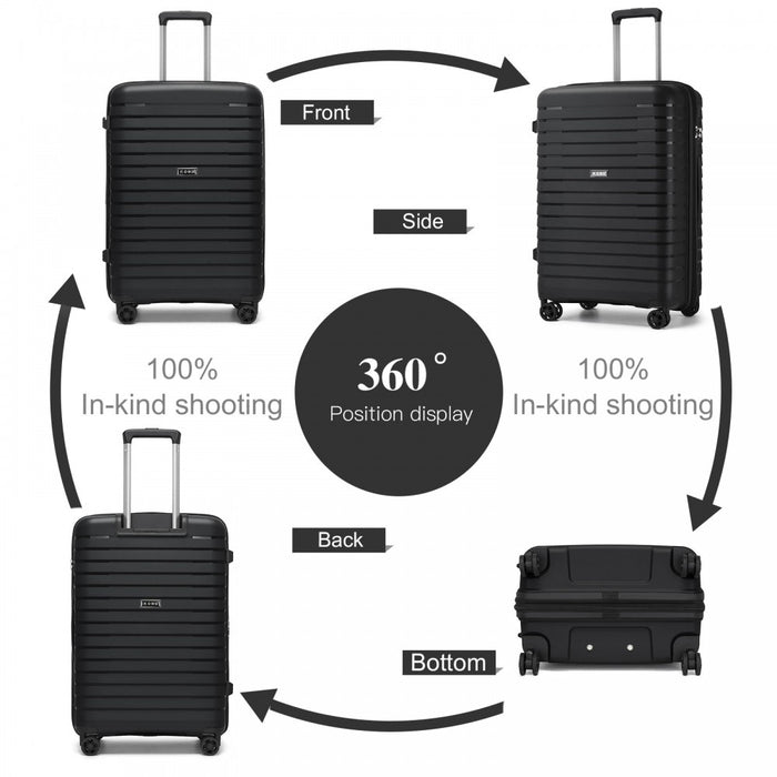 KSK2595 - Kono 24-Inch Hard Shell Scratch-Resistant PP Luggage with Cup Holder, TSA Lock & Expandable Design-Check-in Luggage For Travel - Black