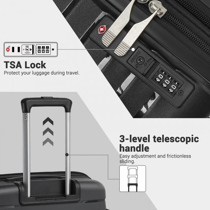 KSK2595 - Kono 28-Inch Hard Shell Scratch-Resistant PP Luggage with Cup Holder, TSA Lock & Expandable Design-Check-in Luggage For Travel - Black