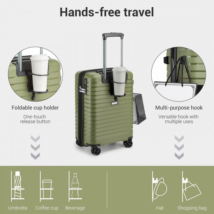 KSK2595 - Kono 20-Inch Hard Shell Scratch-Resistant PP Luggage with Cup Holder, TSA Lock & Expandable Design-Cabin Trolley For Travel - Green