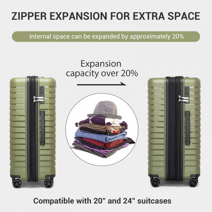 KSK2595 - Kono 24-Inch Hard Shell Scratch-Resistant PP Luggage with Cup Holder, TSA Lock & Expandable Design-Check-in Luggage For Travel - Green